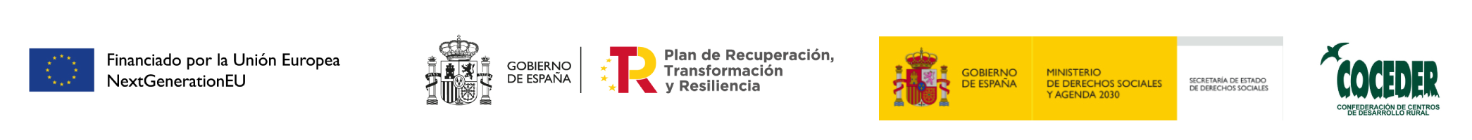 Logo Fondos Next Generation EU |Gobierno de España|Plan de Recuperación, Transformación y Resiliencia| Ministerio de Derechos Sociales y Agenda 2030|Coceder