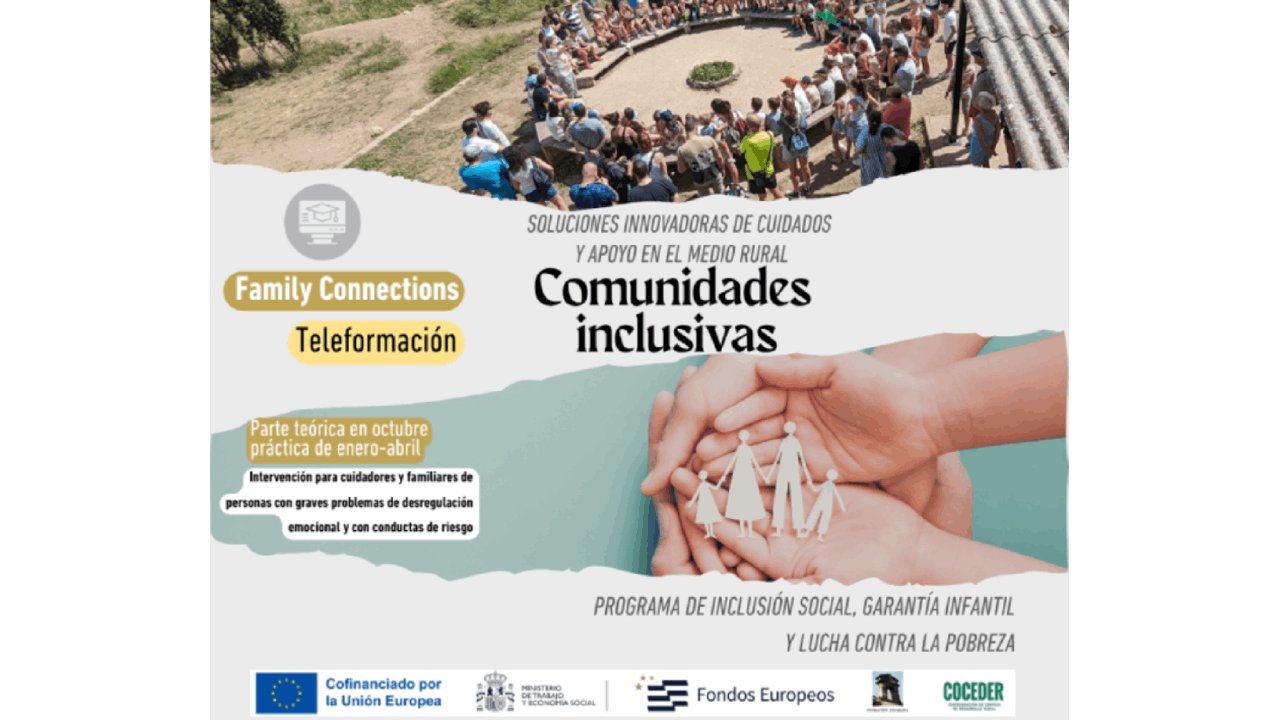 Imagen de un cartel anunciando la teleformación Family Connections de Comunidades Inclusivas