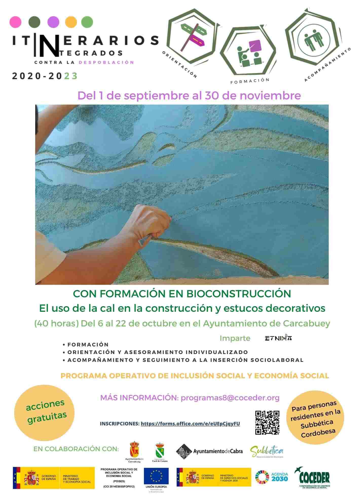 cartel itinerarios integrados POISES con formación en bioconstrucción