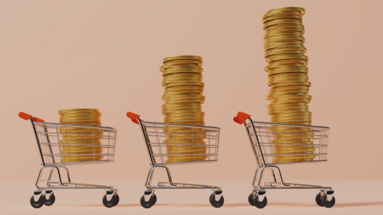 Infografía con tres carritos de la compra con monedas dentro