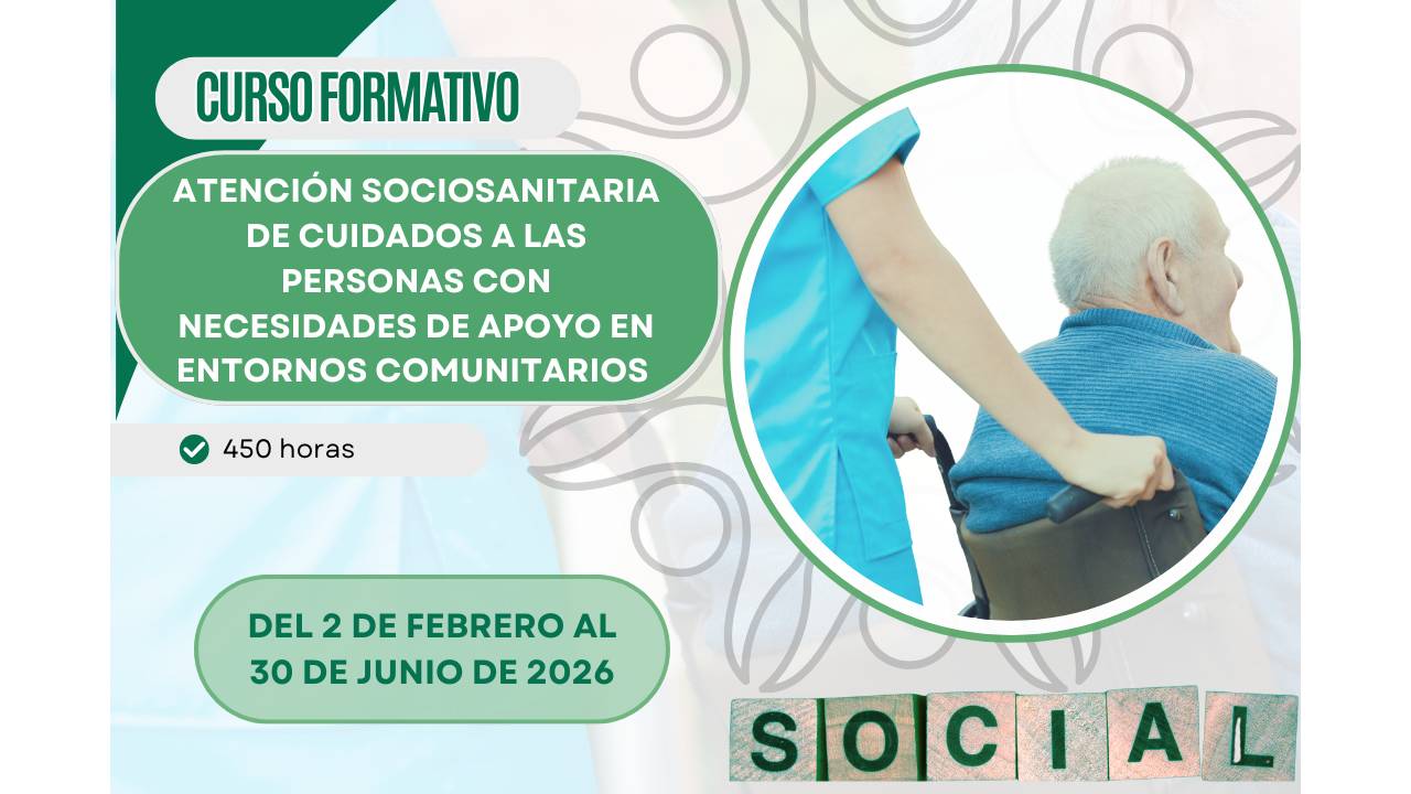 Cartel del curso atención sociosanitaria con las fechas