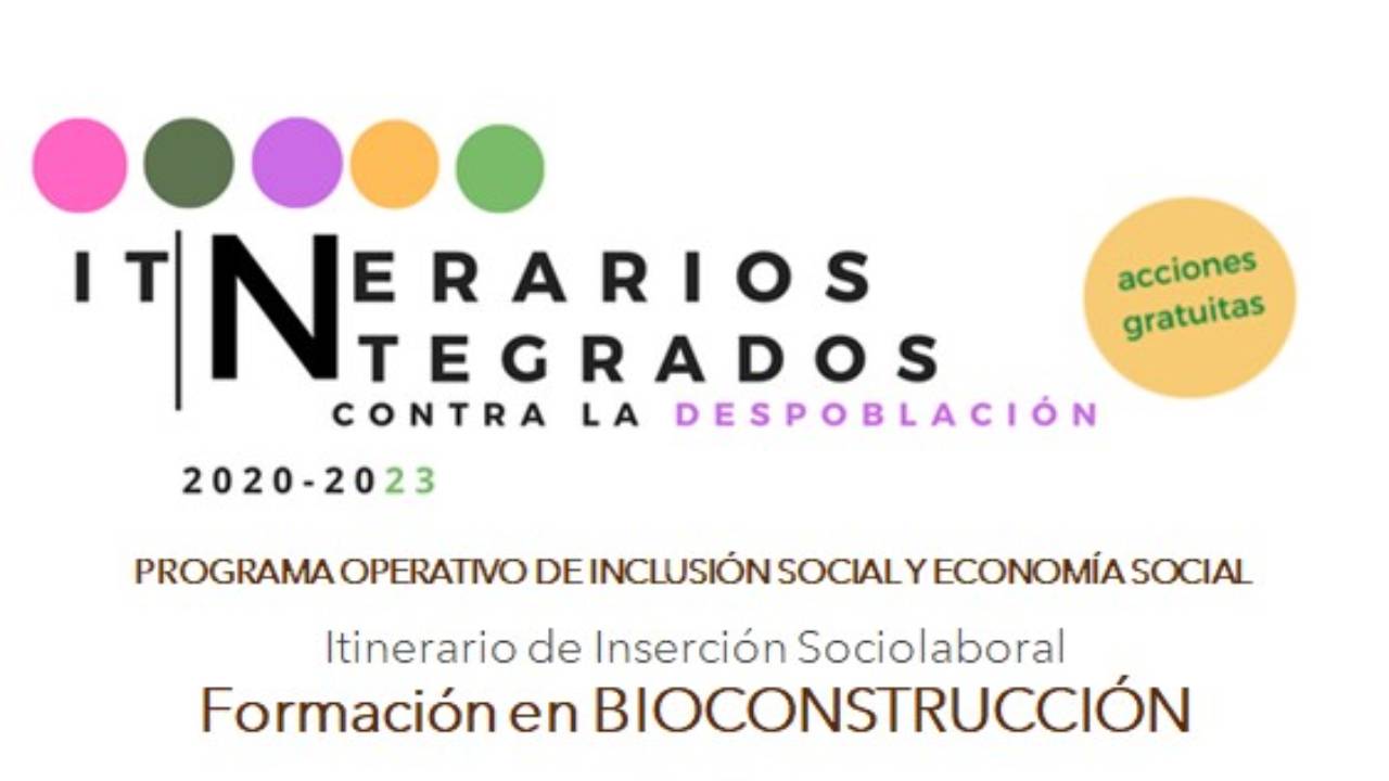 Parte del cartel del itinerario indicando la formación BIOCONSTRUCCION y las fechas del mismo