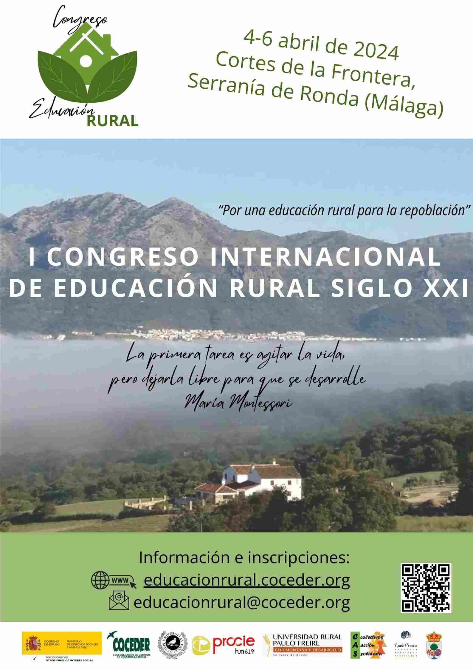 Cartel descriptivo del I congreso de educación rural tendrá lugar en la Serranía de Ronda en abril de 2024