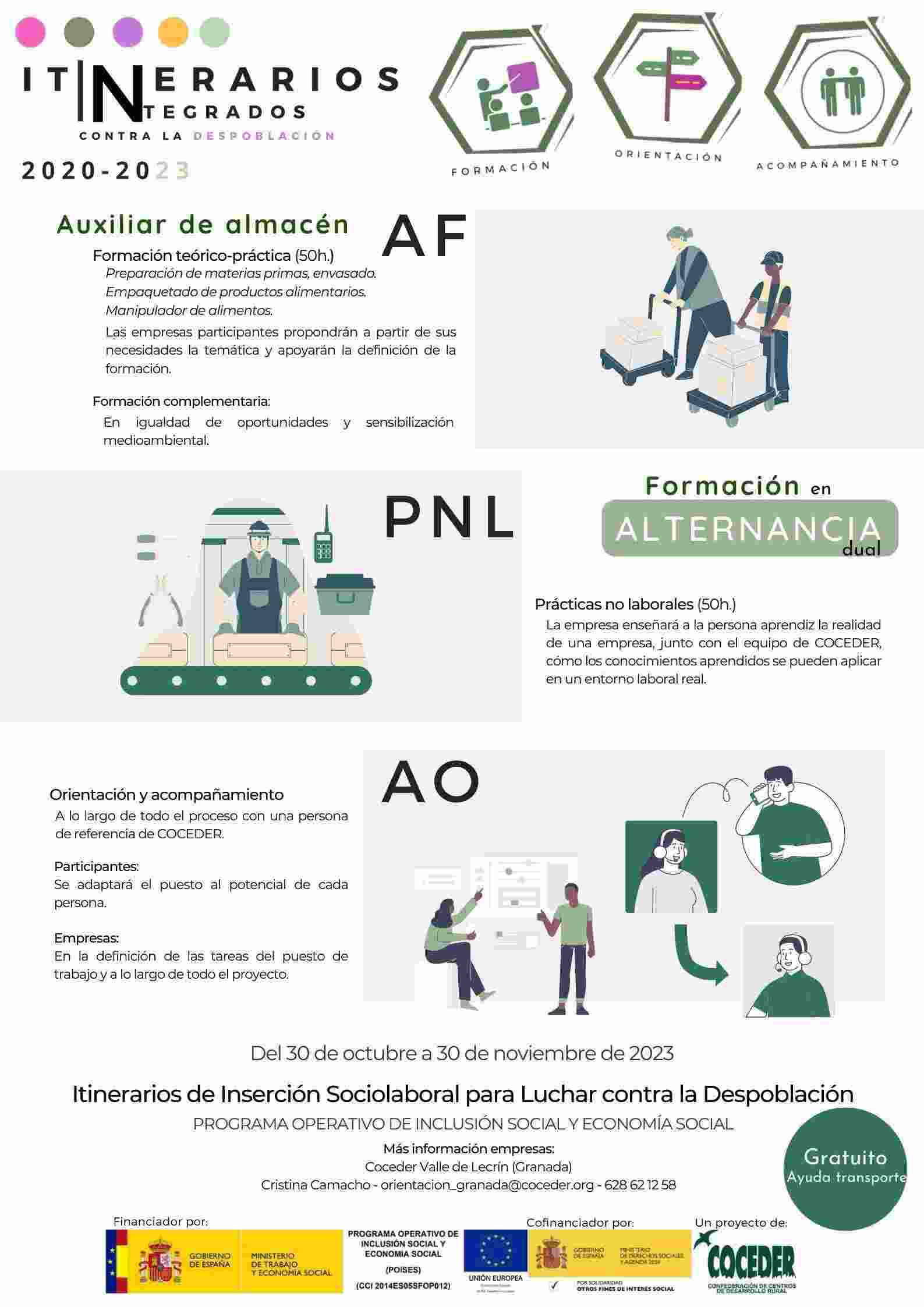 cartel itinerarios integrados formación auxiliar de almacén Valle Lecrín