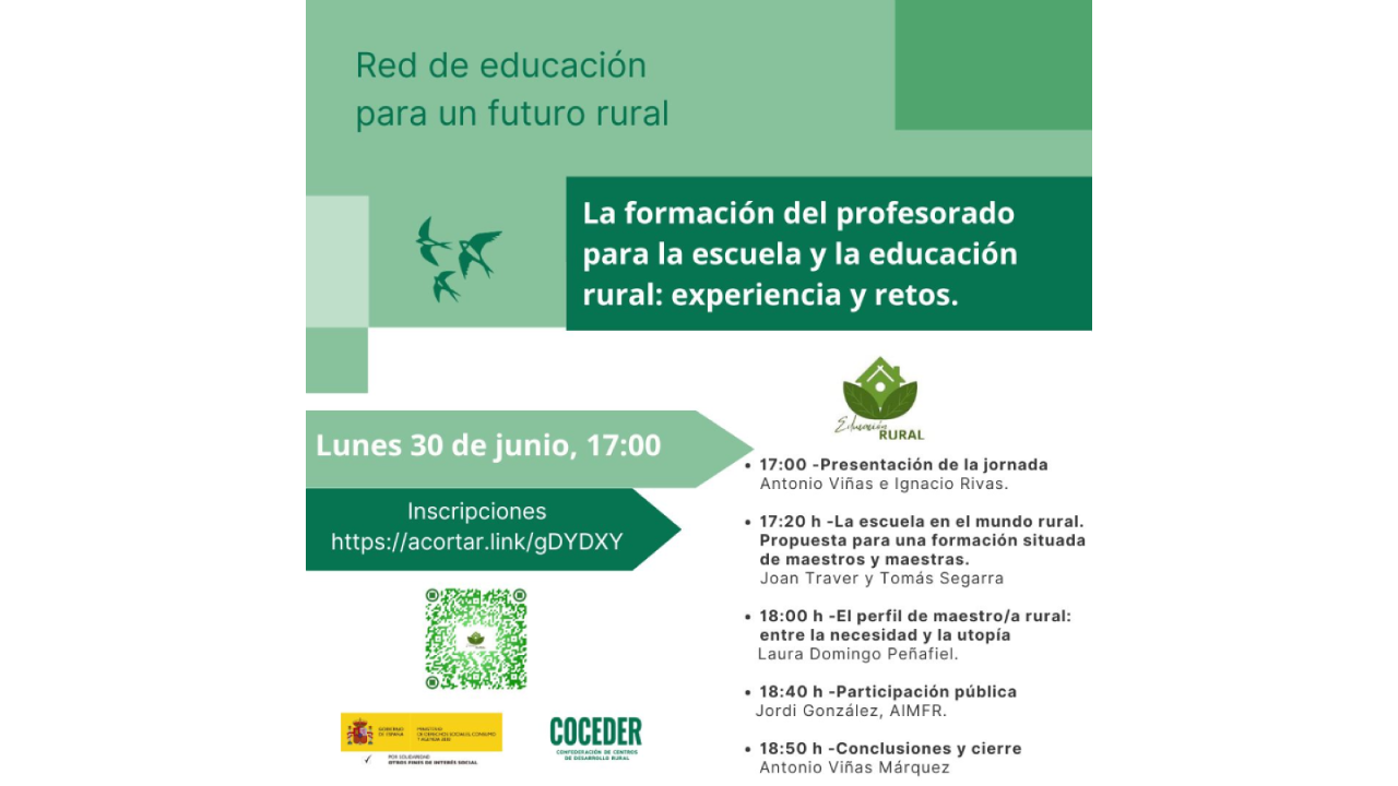 programa e inscripciones del webinar formación del profesorado para la educación rural