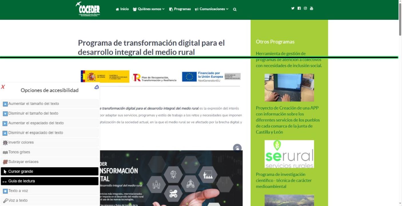 Noticia de accesibilidad pagina web de COCEDER 