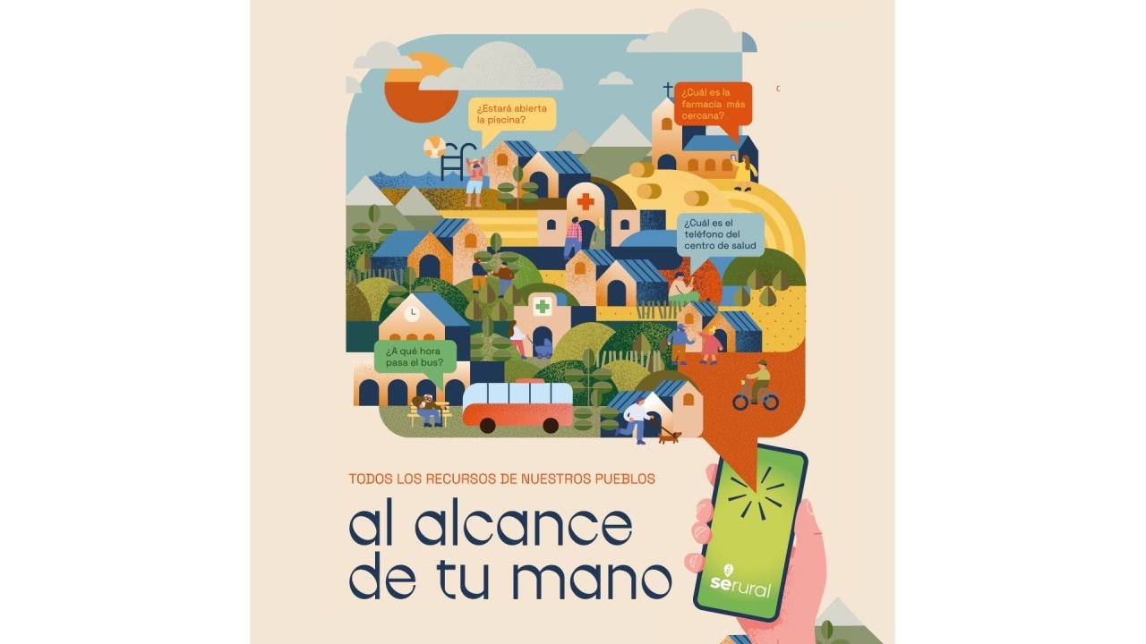 dibujo pueblo móvil todos los recursos de nuestros pueblos al alcance de tu mano