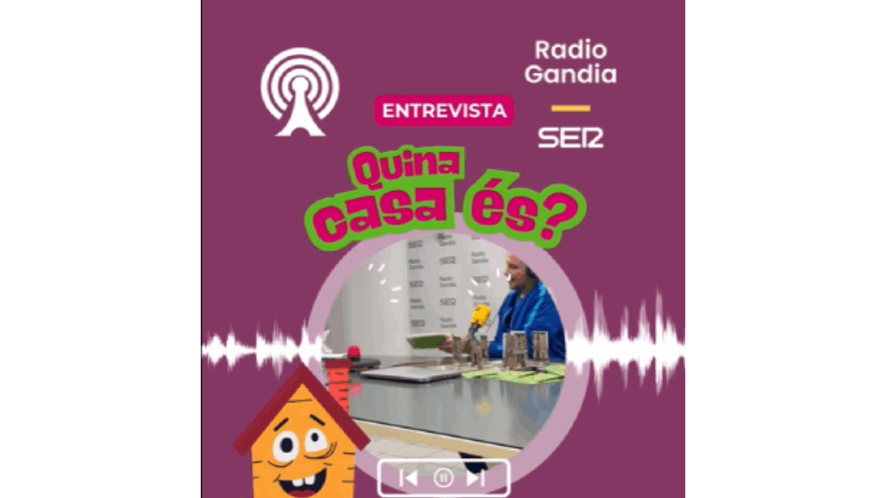 Ilustración con una casa y el logo de Radio Gandia