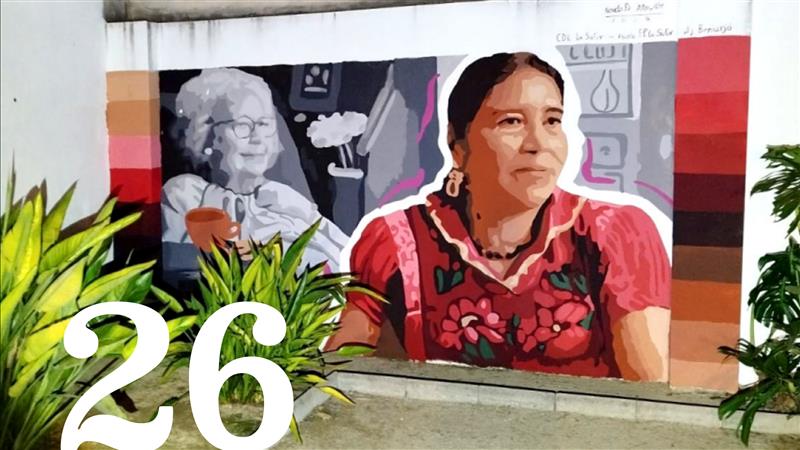 Portada con un mural con una mujer y el número 26