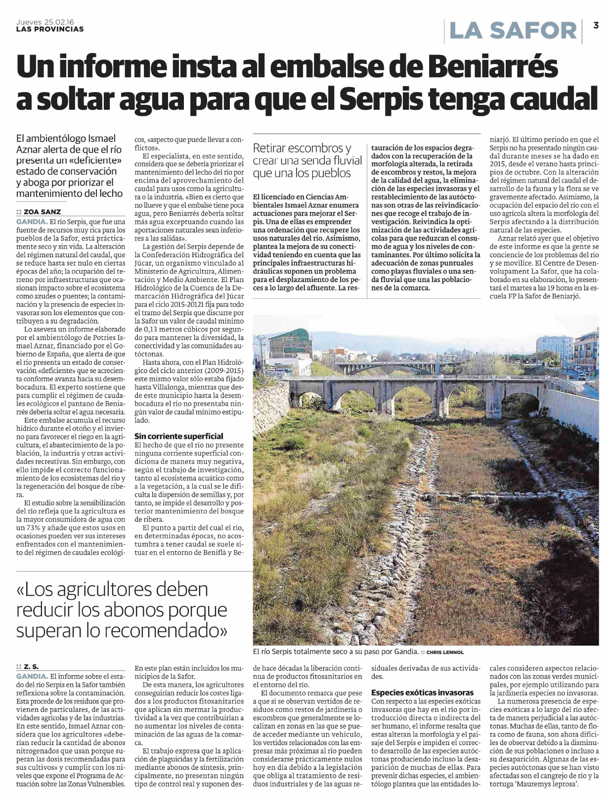 Pagina del periódico de la Safor con  informe sobre el río Serpis (Valencia)
