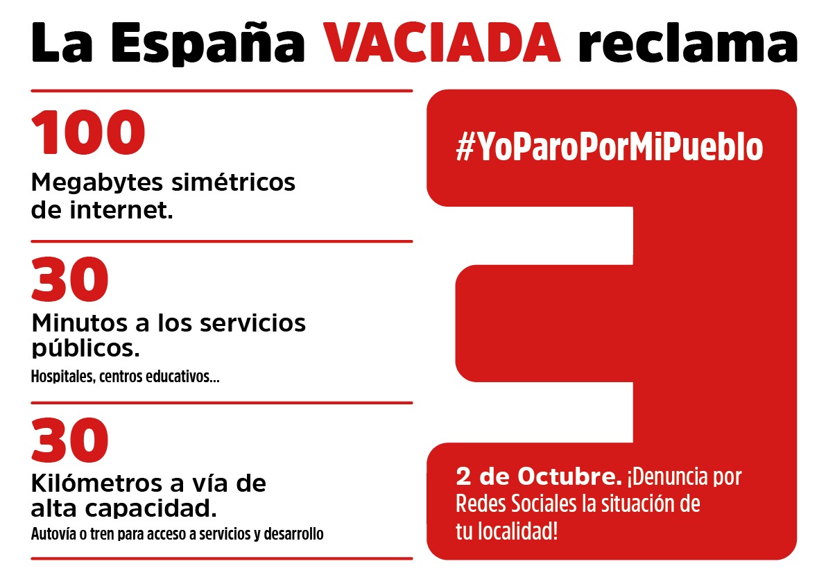 Cartel de España vaciada con las reclamaciones que hace para el entorno rural