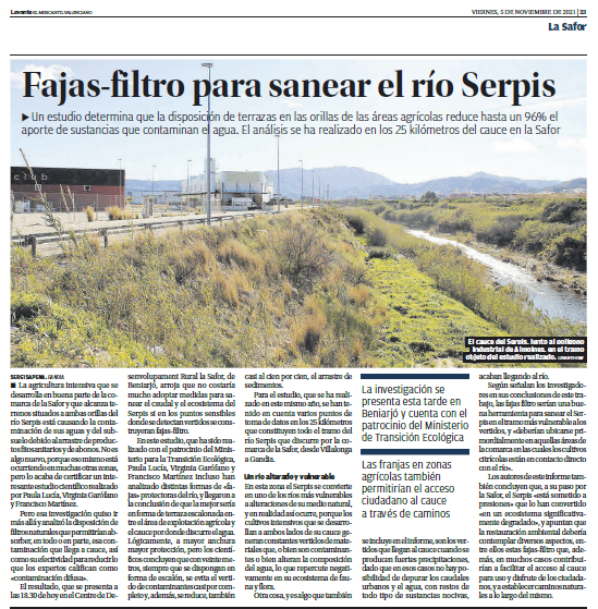 Página del periódico Levante Estudio medioambiental que se presenta en el CDR La Safor