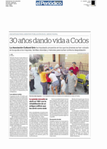Página del periódico de Aragón con el artículo de los 30 años de Asociación Cultural Grío