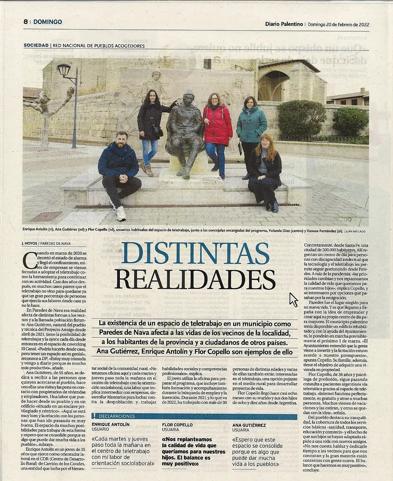 página del periódico del diario Palentino con el artículo de distintas realidades