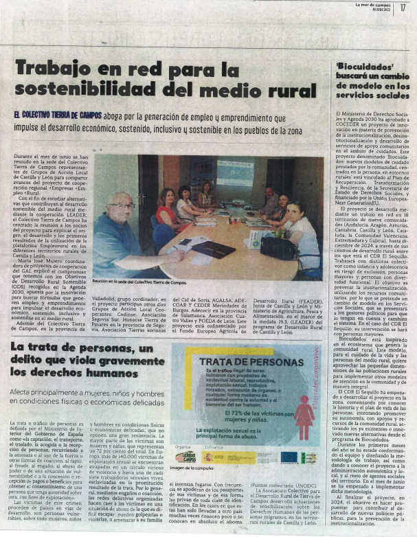 Página del periódico de La Mar de Campos con la información del programa de Biocuidados