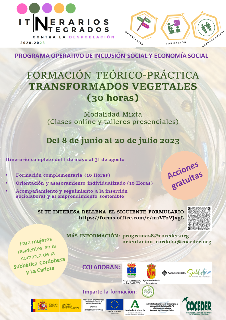 Cartel descriptivo del  itinerario con formación en transformados vegetales en la Subbética Cordobesa